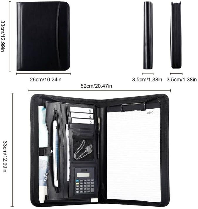 Eshow Leather Portfolio Professional Business Padfolio with Zipper - Interview Resume Notefolio Premium Legal Document Organizer with Card Holder, Writing Pad and File Folders for Men and Women - Image 3